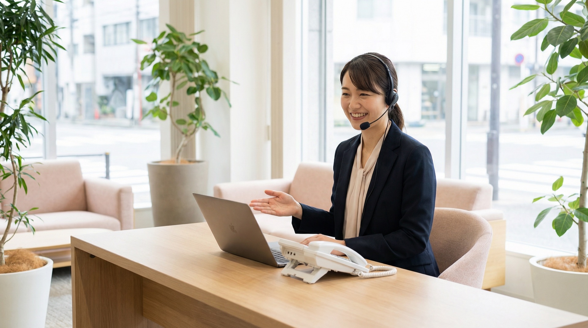 スマートフォンでお問い合わせする女性